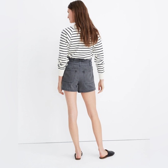 Madewell Denim Snap-Belt Paperbag Shorts in Pale Grey Sz 28 - Picture 3 of 12